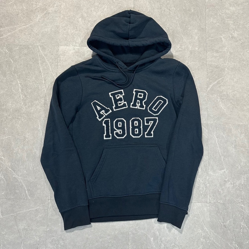 Aeropostale Womens Navy Blue Aero 1987 Pullover Hoodie Sweatshirt Size S